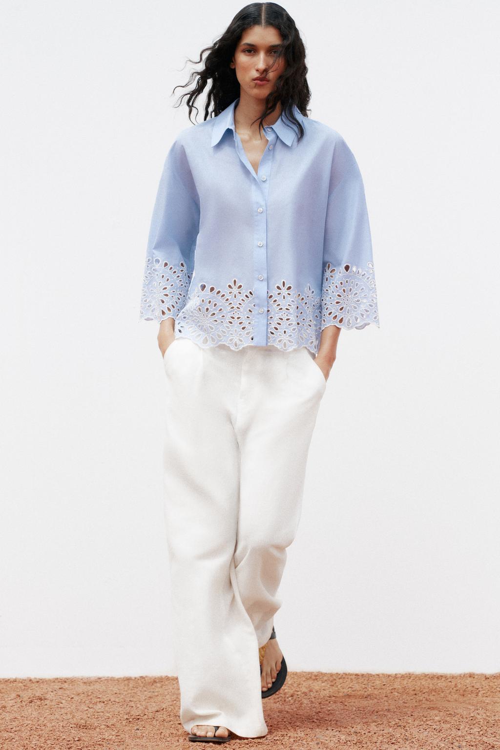 CAMISA POPELÍN BORDADOS PERFORADOS