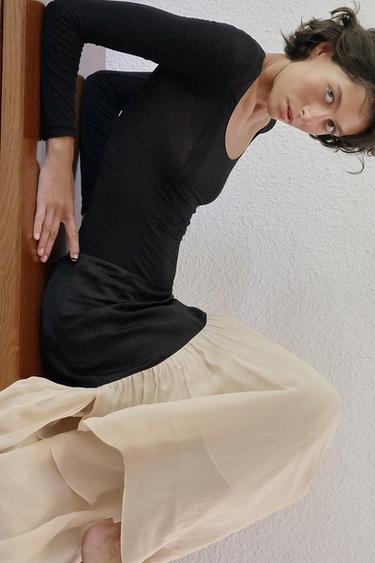 Zara CONTRAST DRAPED MIDI SKIRT - Black / Ecru