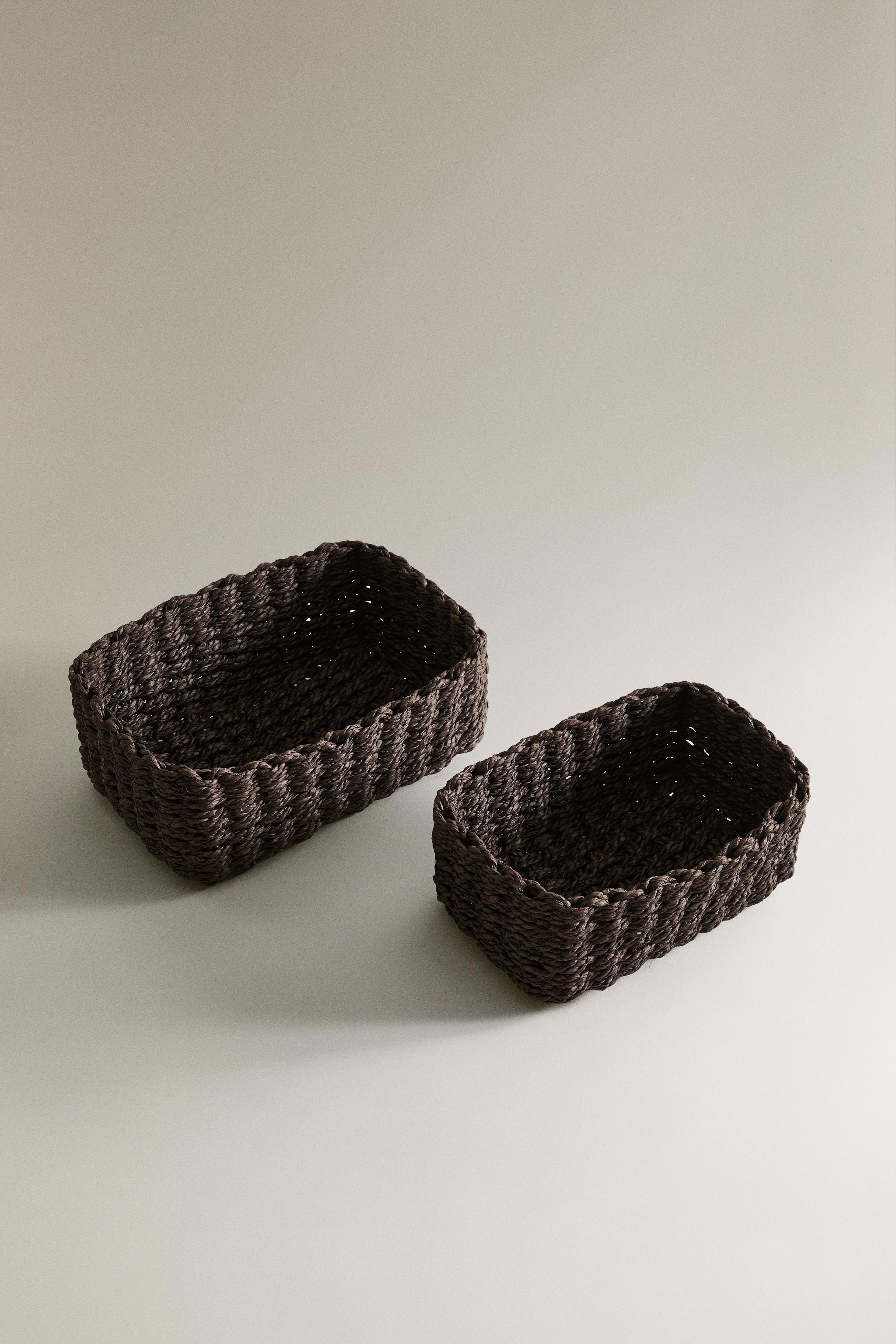 PAPER WOVEN BASKET — Brown