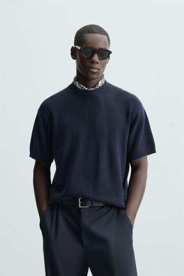 CAMISETA PUNTO PERLADO - Marino de Zara