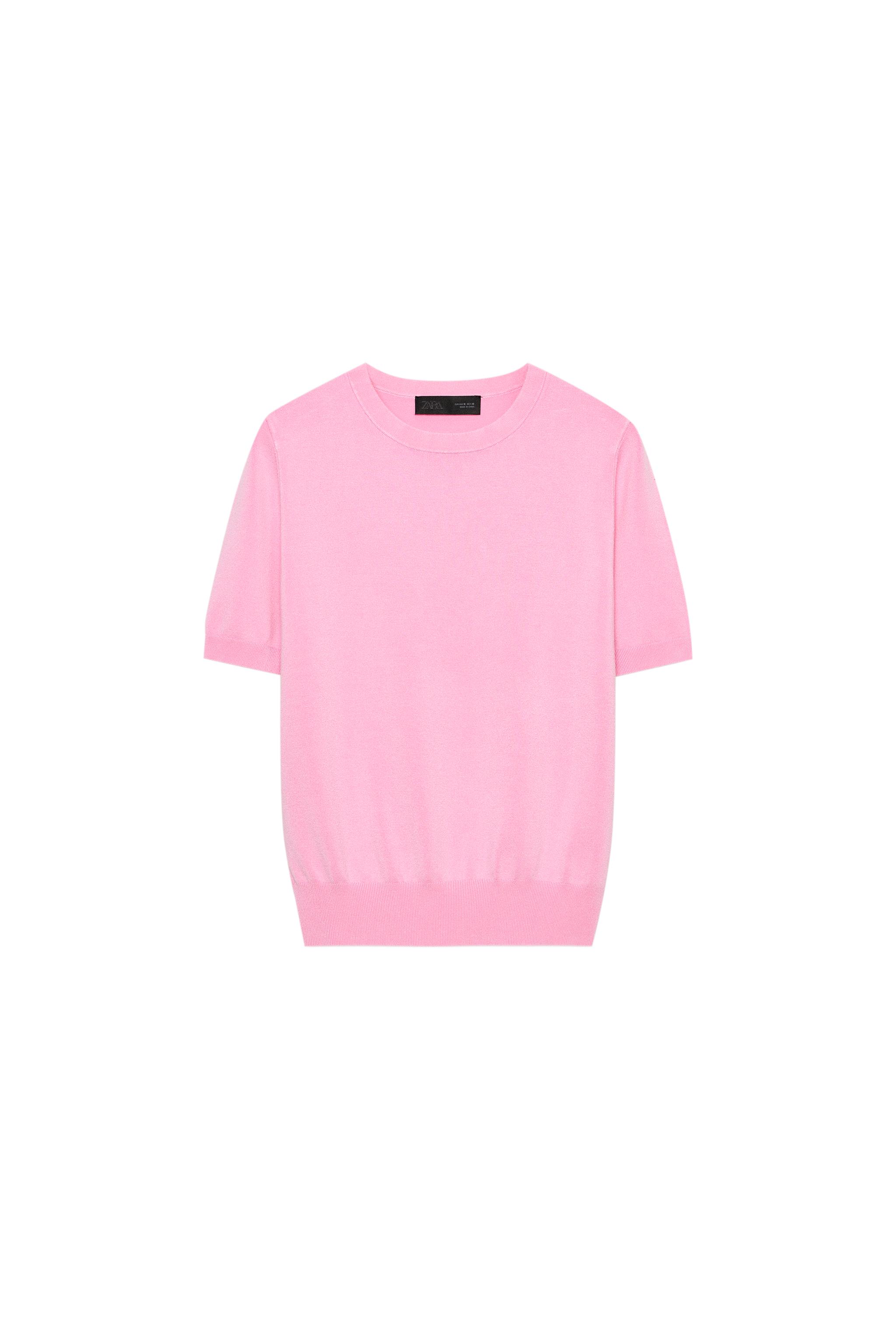 zara — TOP BASIC IN MAGLIA A TINTA UNITA A MANICHE CORTE