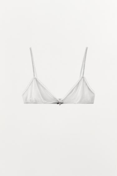 TREKANTS-BRALETTE I POINTELLE MED BLOMST - Hvid fra Zara