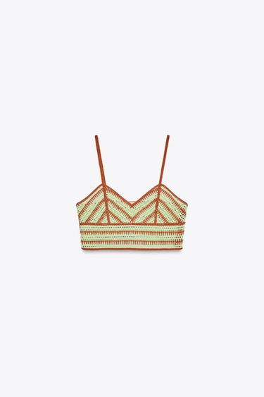 КРОП ТОП, ПЛЕТЕН НА ЕДНА КУКА - Светлозелен от Zara