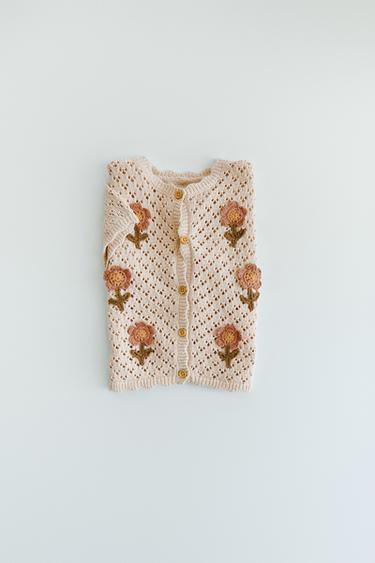 Zara CROCHET FLOWER KNIT TOP - Beige-pink