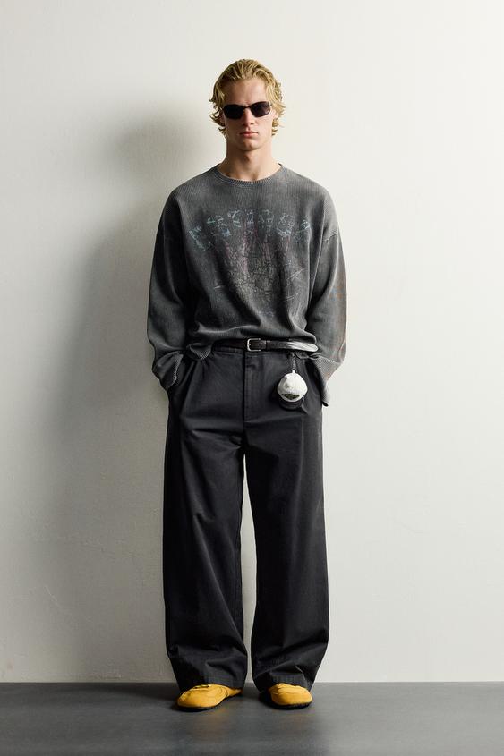 WASHED PRINTED KNIT T-SHIRT - Black by Zara - Image 0