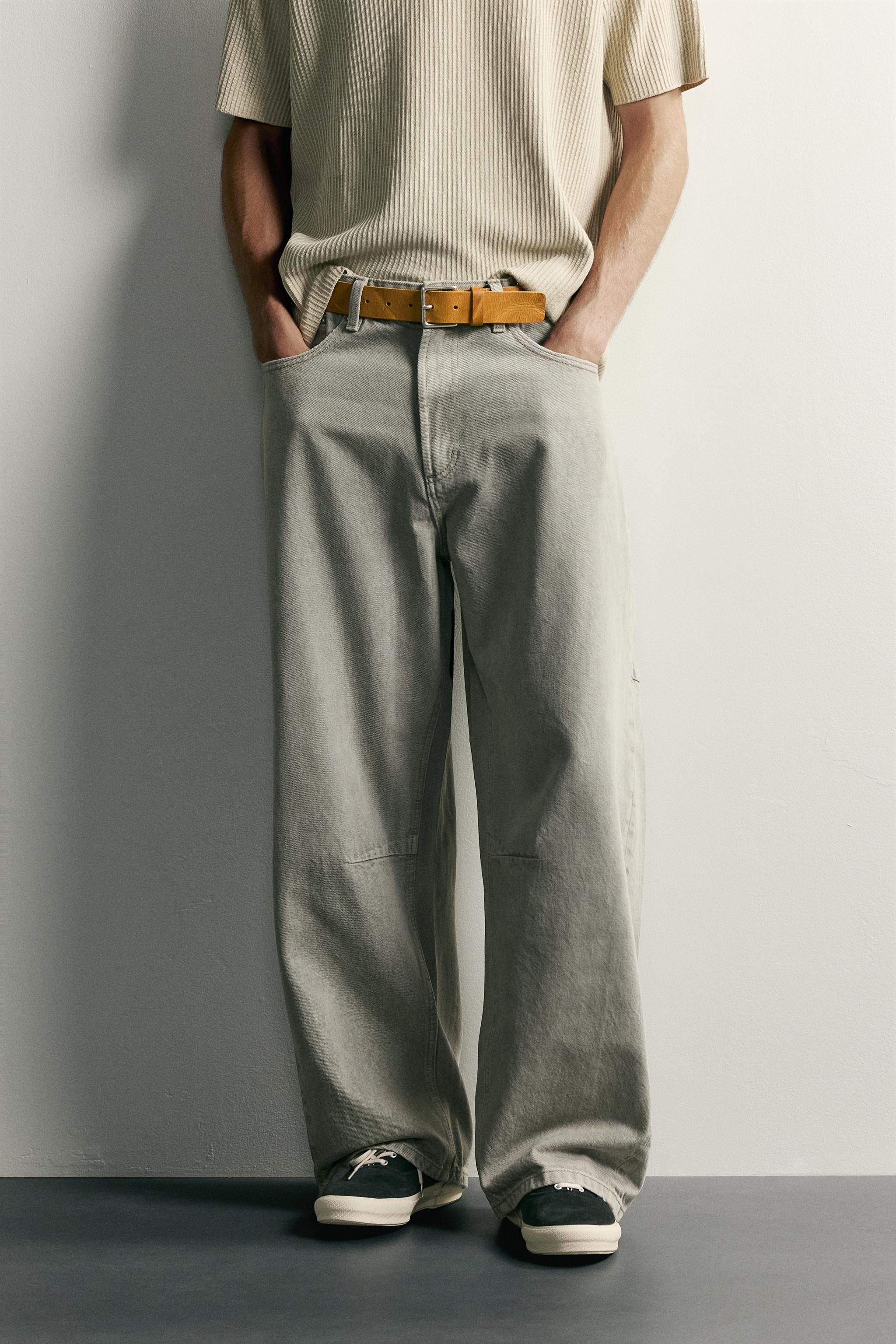 DRAWSTRING BARREL FIT PANTS — Gray marl