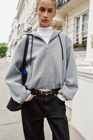 Zara HOODED BOMBER SWEATSHIRT - Gray marl