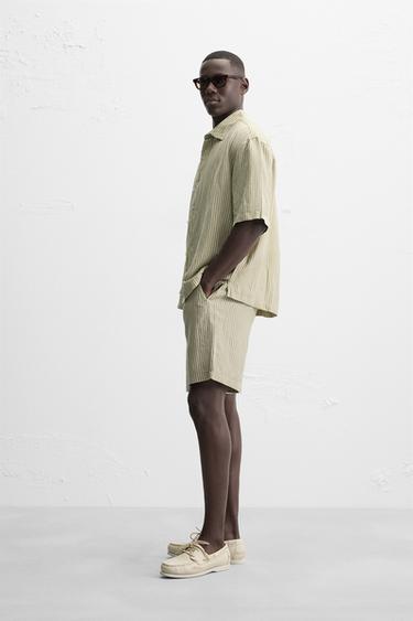 CHEMISE RAYURES LIN - VISCOSE - écru/vert kaki de Zara - Image 3