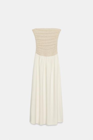 KOMBINIRANA OBLEKA Z RAVNIM IZREZOM - Srednja ekru od Zare