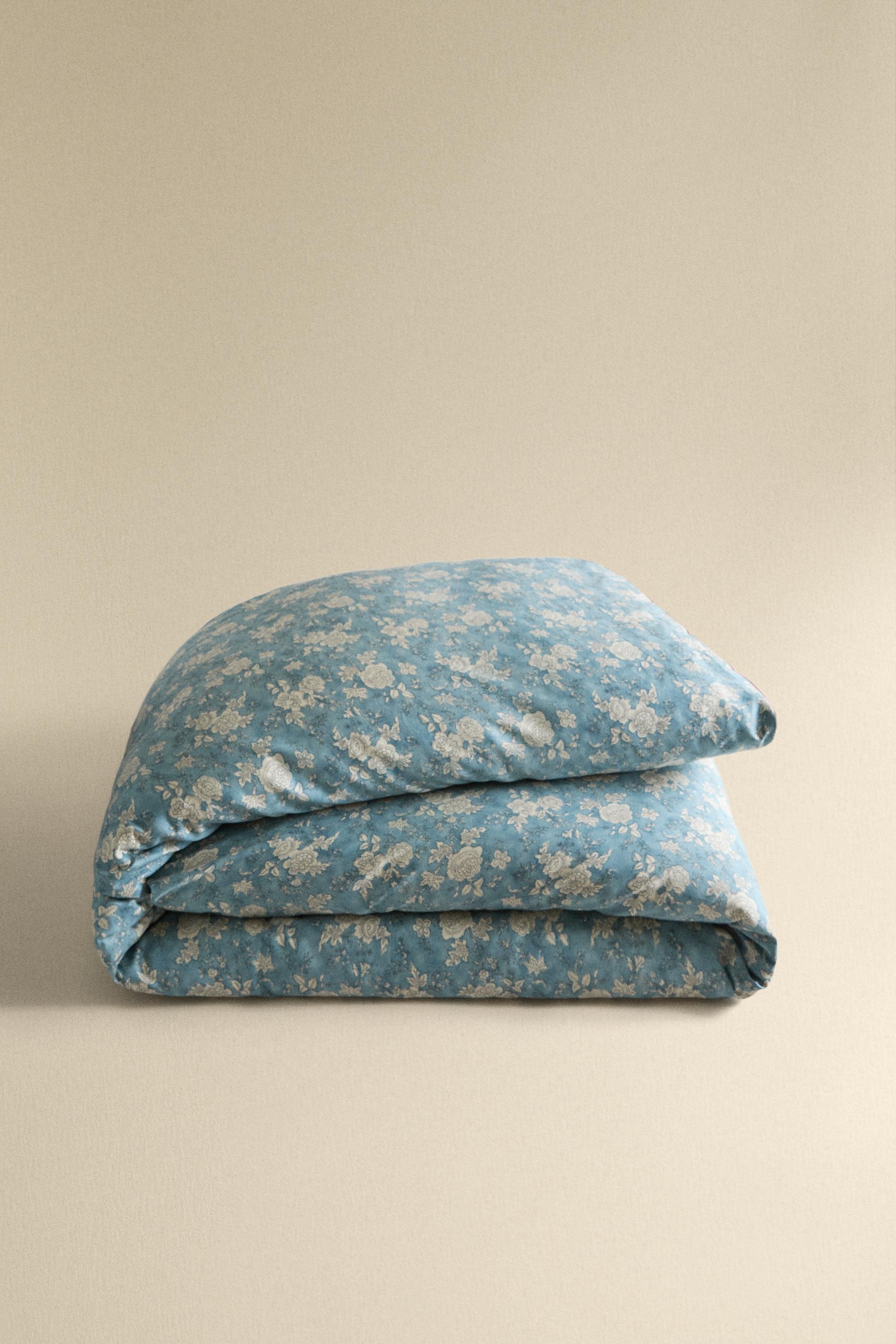 FLORAL PRINT SATEEN DUVET COVER WITH PIPING
