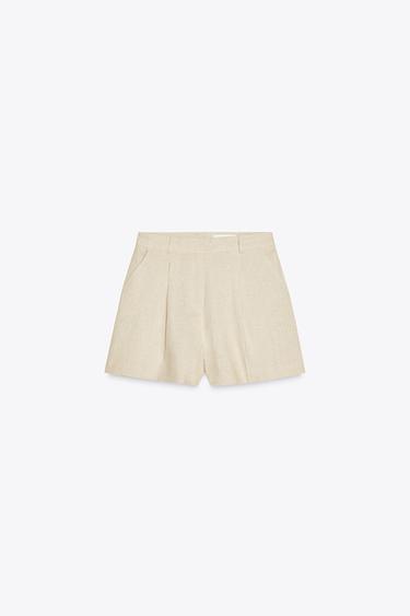 HIGH-WAIST LINEN BLEND BERMUDA SHORTS - Light beige by Zara