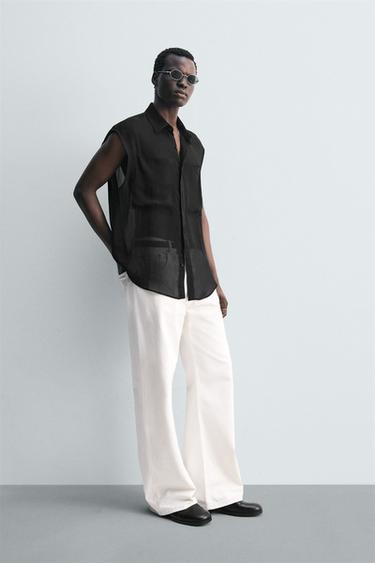 SEMI-SHEER SHIRT WITH POCKETS - Black by Zara - Image 3