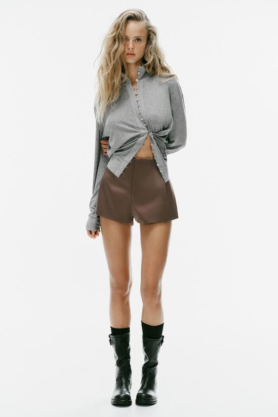 SHORTS MINI SATINADOS - Marrón chocolate de Zara - Imagen 0