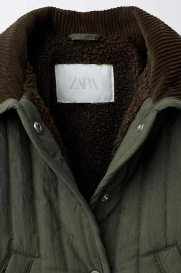 VESTE REMBOURRÉE COL EN VELOURS CÔTELÉ - Kaki de Zara - Image 2