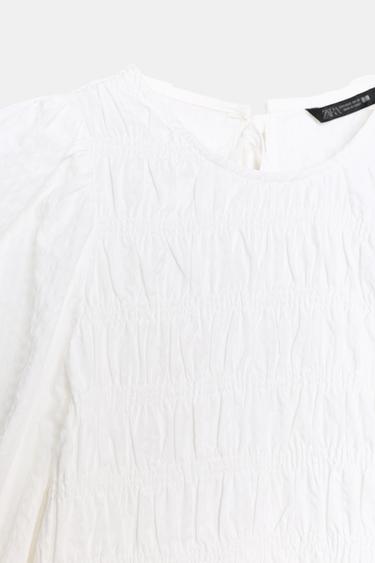 CHECK SMOCKED TOP - White by Zara - Image 8