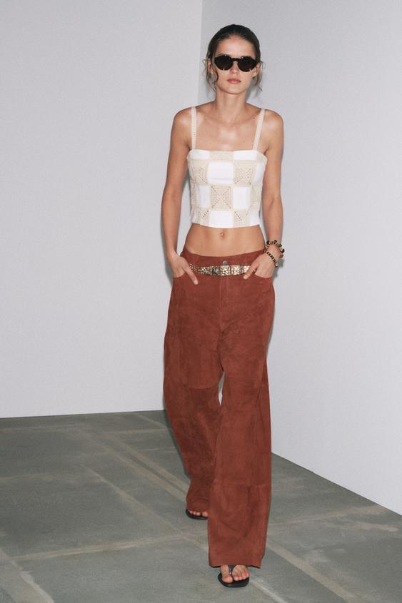 TOP INTERLOCK PATCHWORK CROCHET - Blanco roto | ZARA Chile