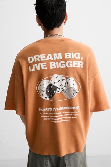 WASHED KNIT PRINT T-SHIRT - Orange by Zara