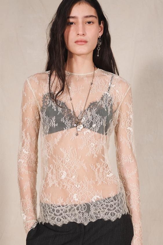 TOP ENCAJE EDICIÓN LIMITADA - Crema de Zara - Imagen 0