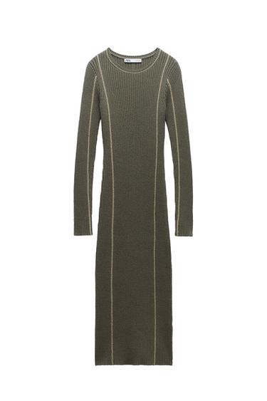 KNIT MIDI DRESS WITH TRIM DETAILS
