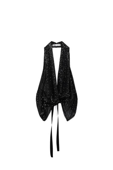 SEQUINNED HALTER TOP