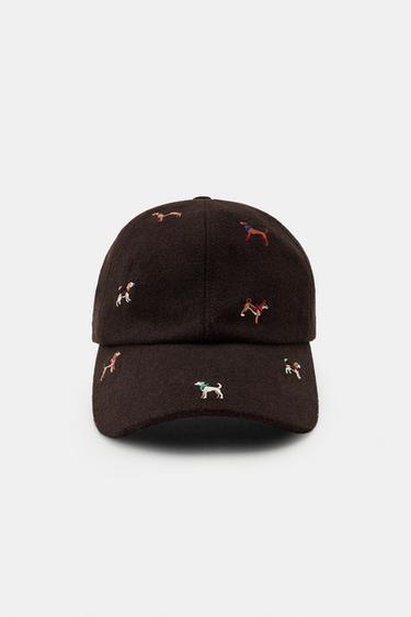 GORRA CON LANA BORDADOS PERROS - Marrón de Zara
