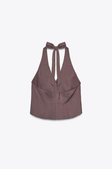 HALTER WAISTCOAT WITH TIE - Aubergine by Zara - Image 7