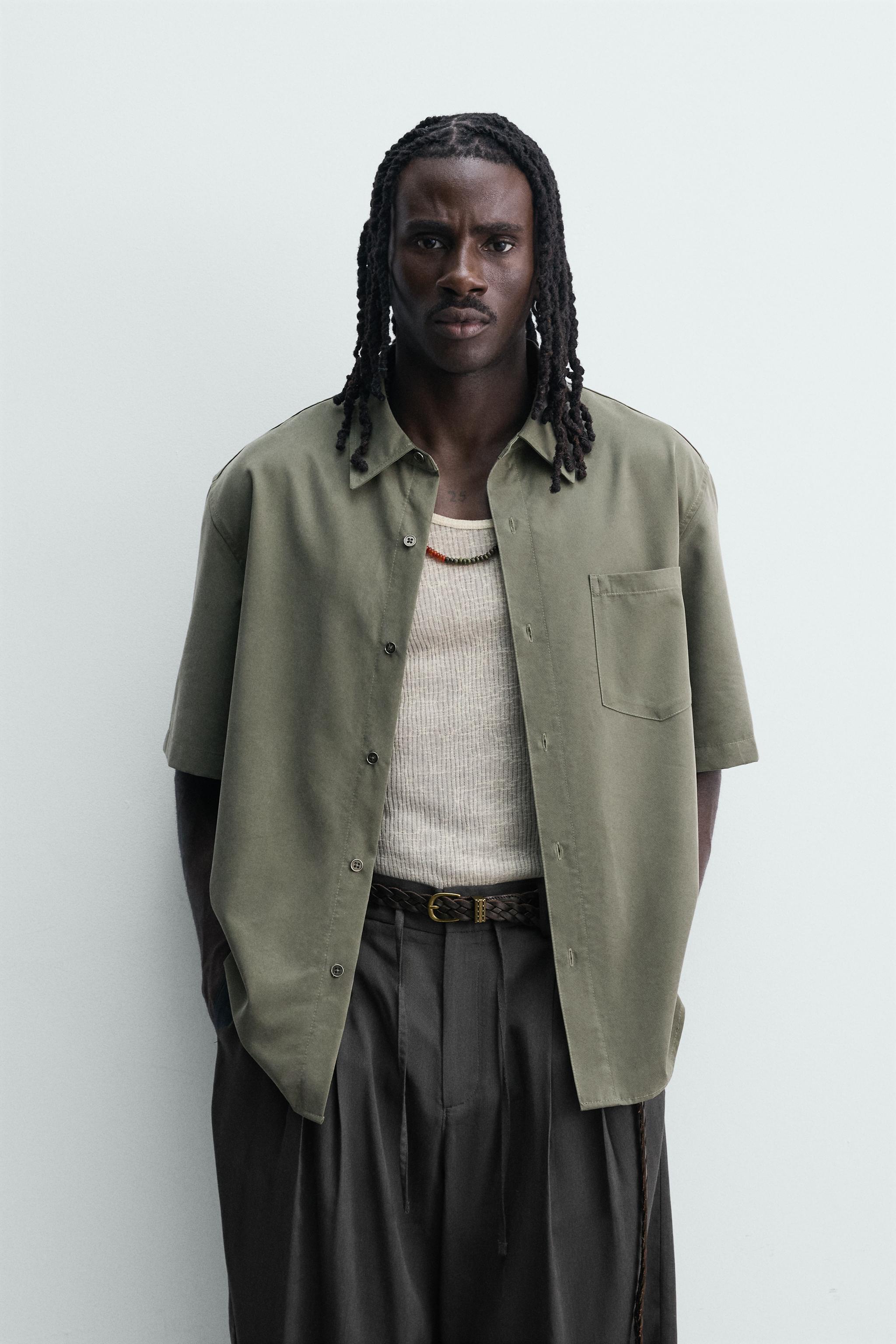 RELAXED FIT FLOWY SHIRT — Dark green