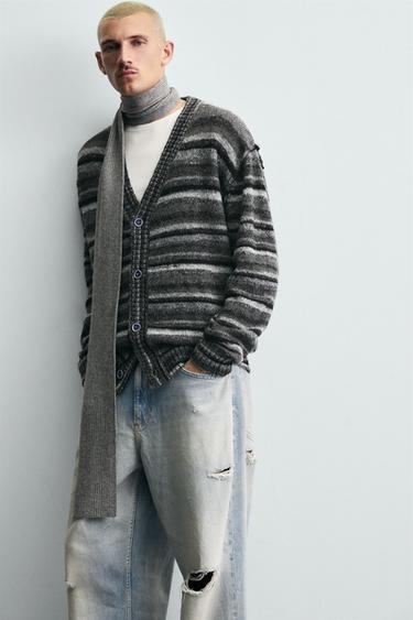 STRIPED JACQUARD CARDIGAN - Anthracite Grey by Zara - Image 5