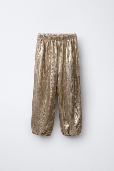 Zara METALLIC PANTS - Ecru