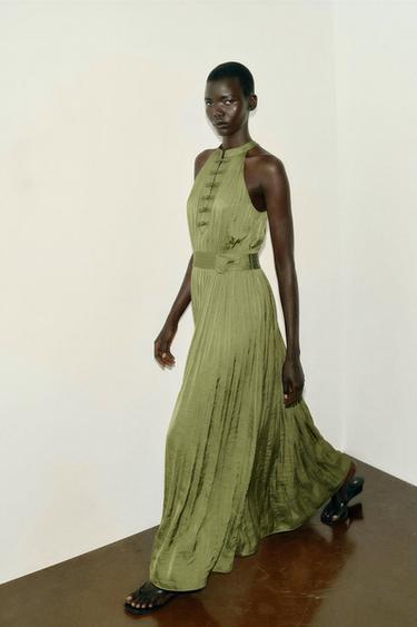 ROCHIE LUNGĂ HALTER CU BRANDENBURGURI - Kaki de la Zara