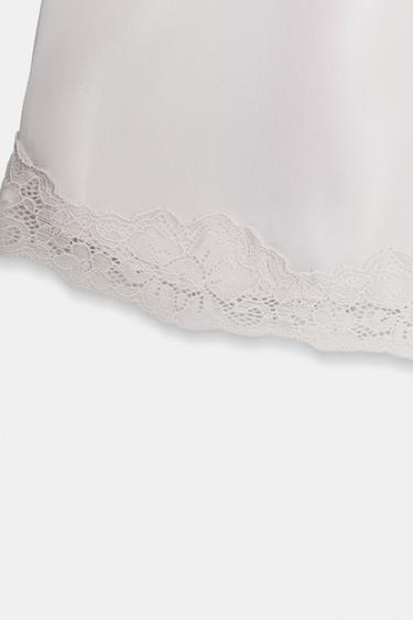 SATIN MINI SHORTS WITH LACE TRIM - Light grey by Zara - Image 6