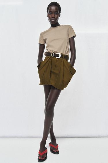 Zara INTERLOCK SHORT SLEEVE T-SHIRT - Beige