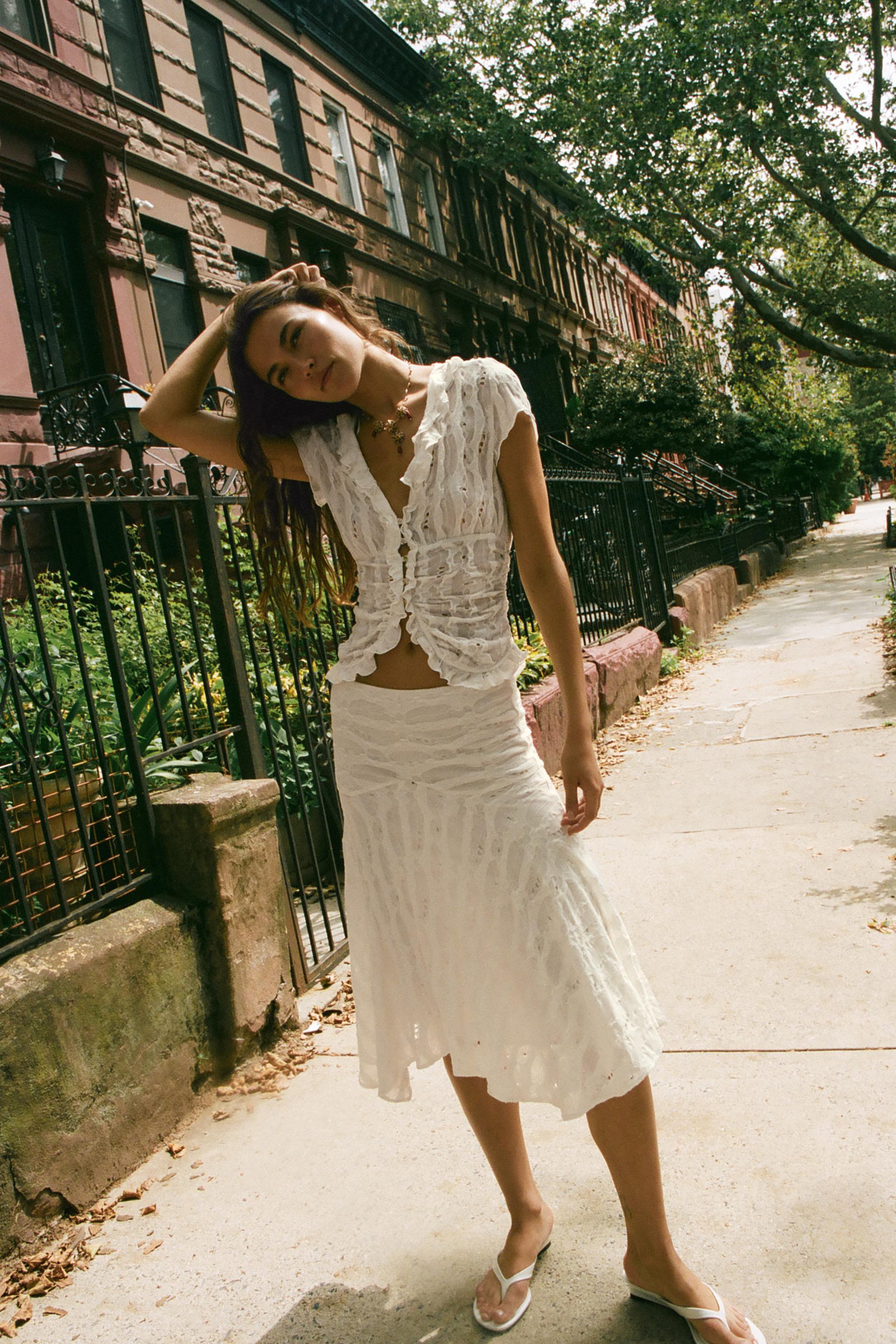 RUFFLED CUTWORK BLOUSE