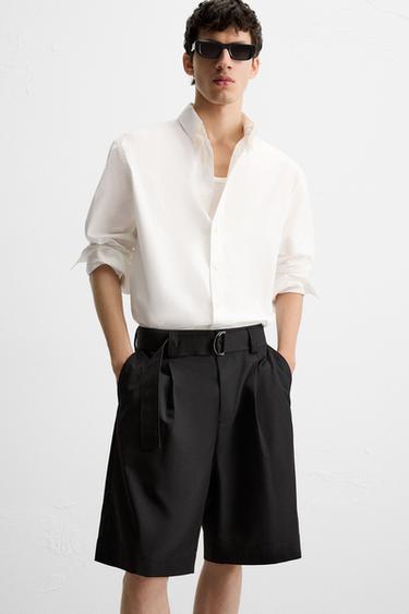 BERMUDA COUPE AMPLE CEINTURE - Noir de Zara - Image 4