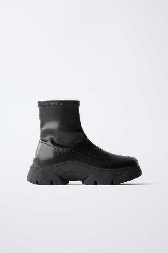 Zara 溝紋踝靴 - 黑色 - 圖片 0