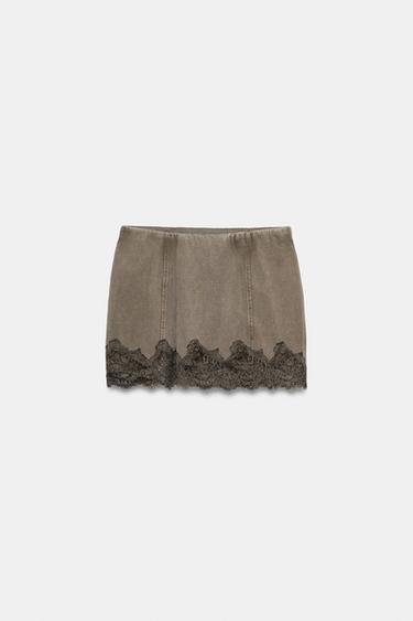 LACE WASHED-EFFECT SKIRT - Brown by Zara - Image 0