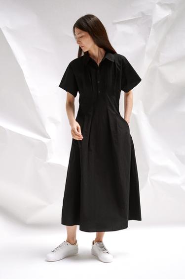 ZW COLLECTION POPLIN SHORT SLEEVE DRESS - Black by Zara