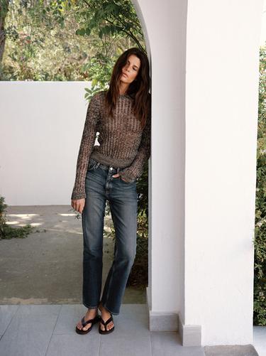 Zara Cotton blend cutwork sweater - Yellow