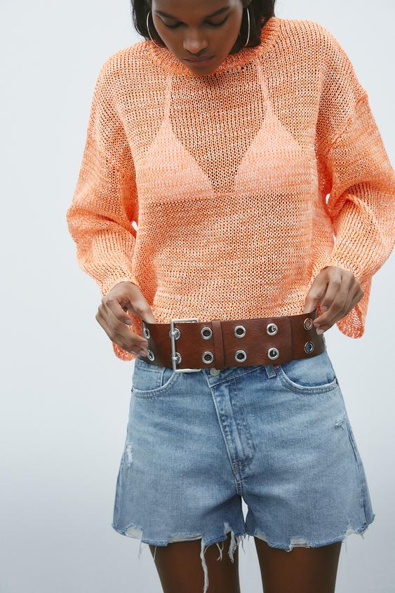 ÚPLETOVÝ SVETR SE STUHAMI - Oranžová od Zara - Obrázek 1