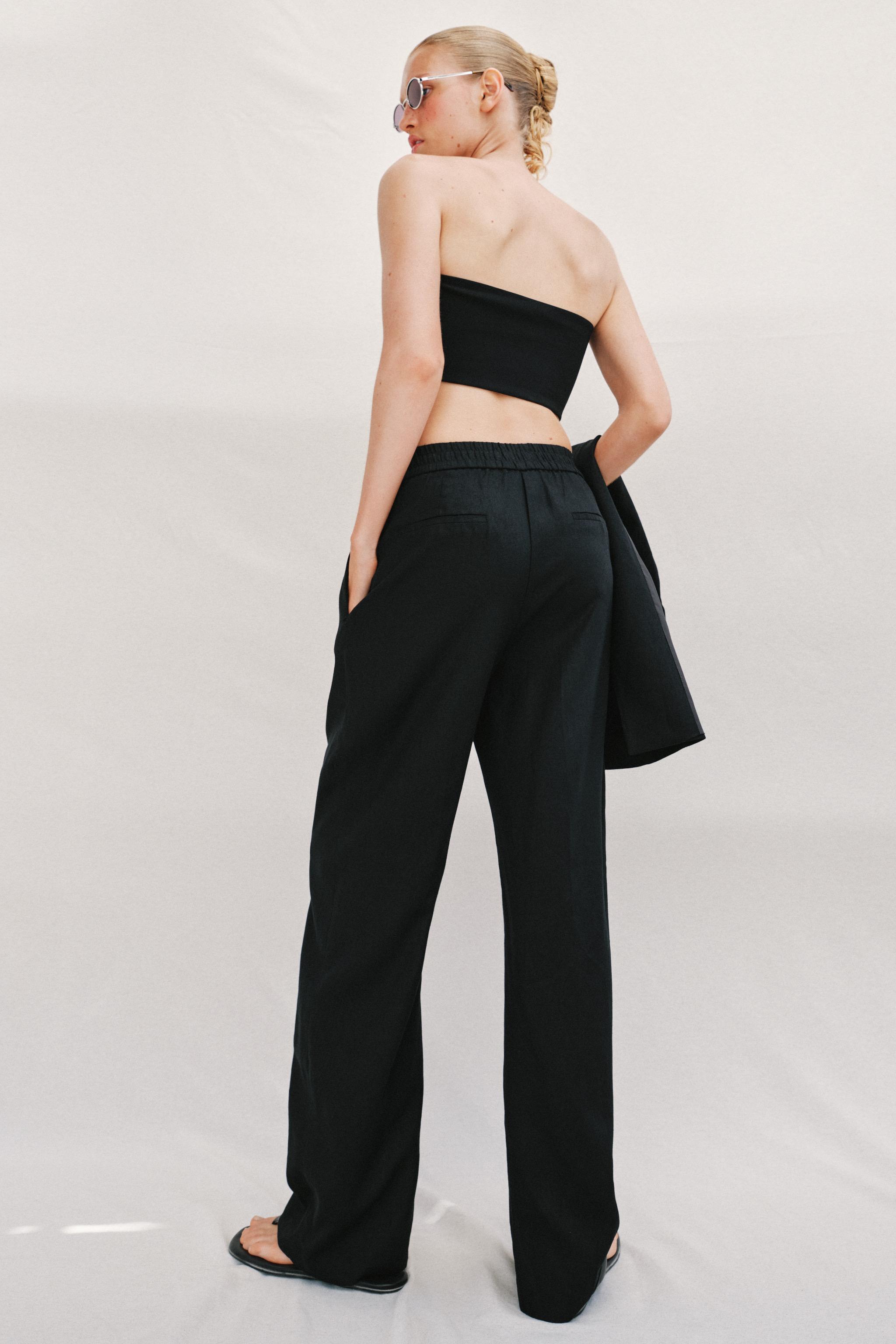 Zara KETEN KARIŞIMLI DÜZ PAÇA PANTOLON görsel 5
