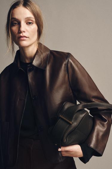 LEATHER SHOULDER BAG - Brown by Zara