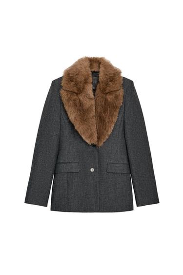 FAUX FUR COLLAR FITTED BLAZER ZW COLLECTION