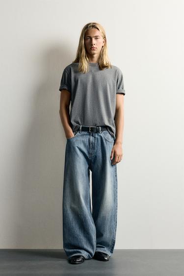 Zara 寬鬆版吊襠牛仔褲 - 藍色