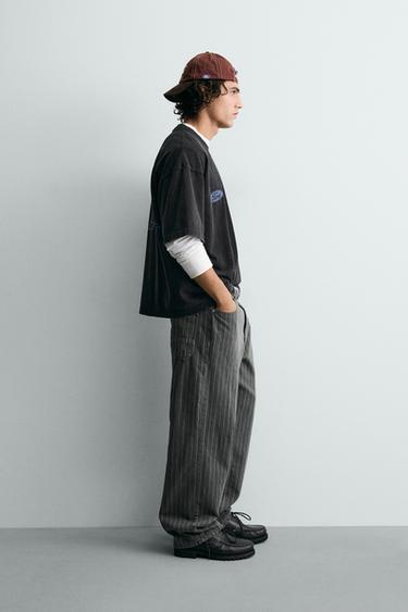 PANTALON BAGGY FIT RAYURES - Gris / Bleu de Zara - Image 3