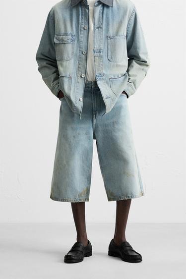 VINTAGE EFFECT BAGGY FIT DENIM BERMUDA SHORTS - Light blue by Zara