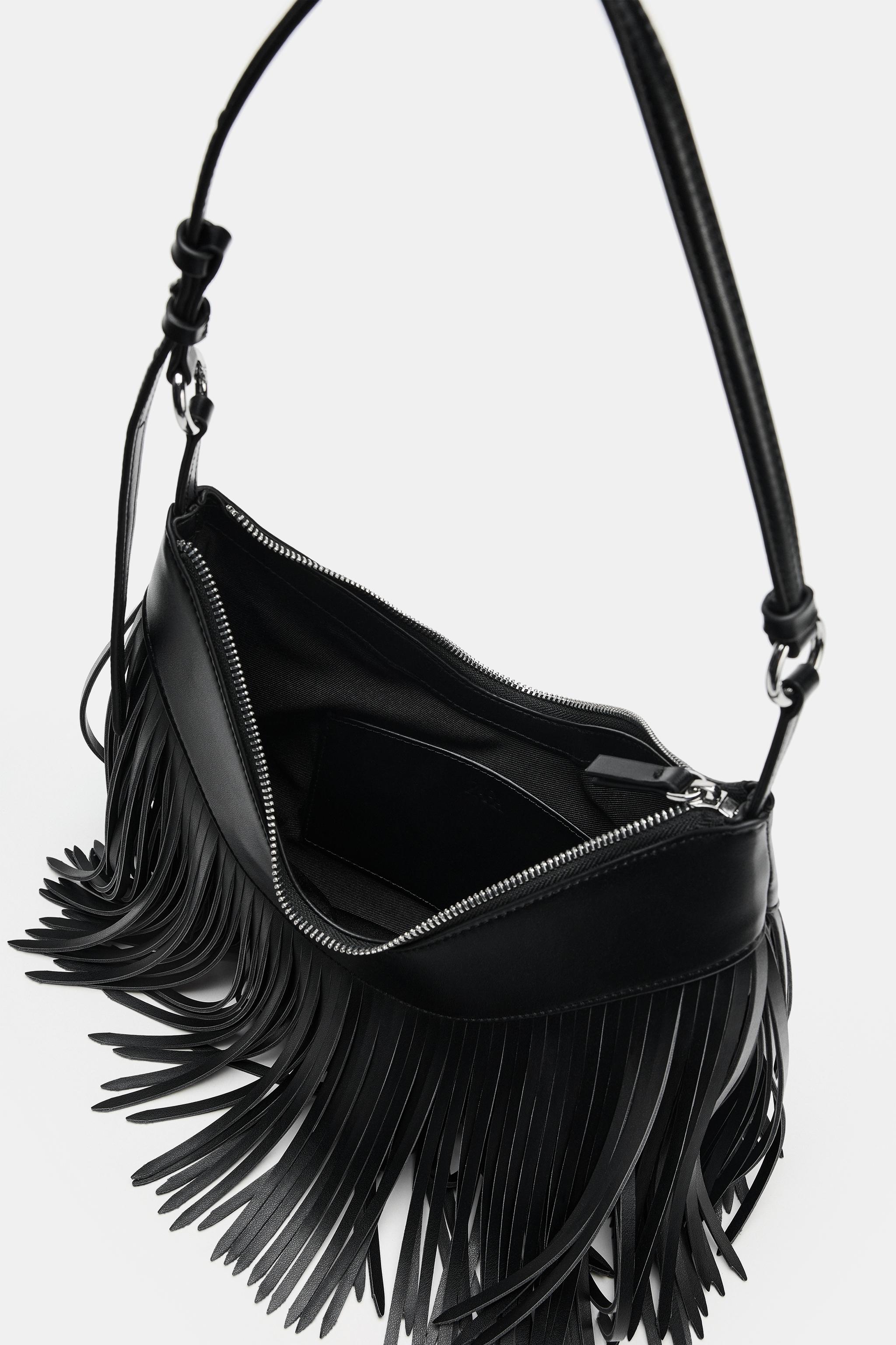 FRINGED SHOULDER BAG - Black | ZARA United States