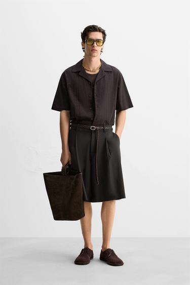 COTTON/LINEN PLEATED SHIRT - Dark brown by Zara - Image 0
