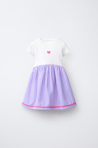 VESTIDO COMBINADO BORDADO - Cru de Zara
