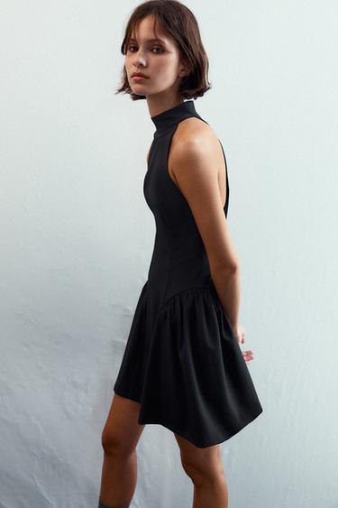HALTERNECK PLEATED SHORT DRESS - Black by Zara