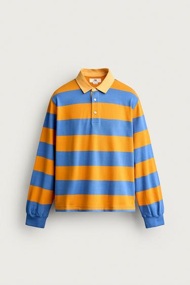 REGULAR FIT STRIPED POLO SHIRT WITH CONTRAST COLLAR - Orange by Zara
